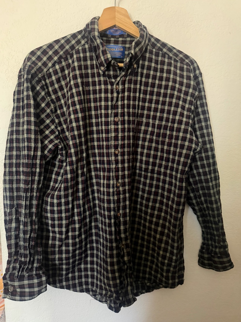 Pendleton Sir Pendleton Wool Plaid Button-Down Shirt Blue and Red - Size L